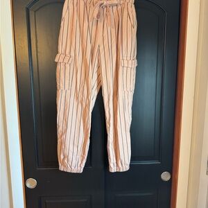 LOFT Light Pink and Charcoal Striped Pants